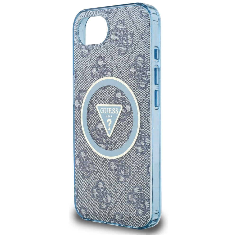 Custodia MagSafe per Apple iPhone 17e / 16e, Guess, IML Glitter 4G Circle Triangle, Blu