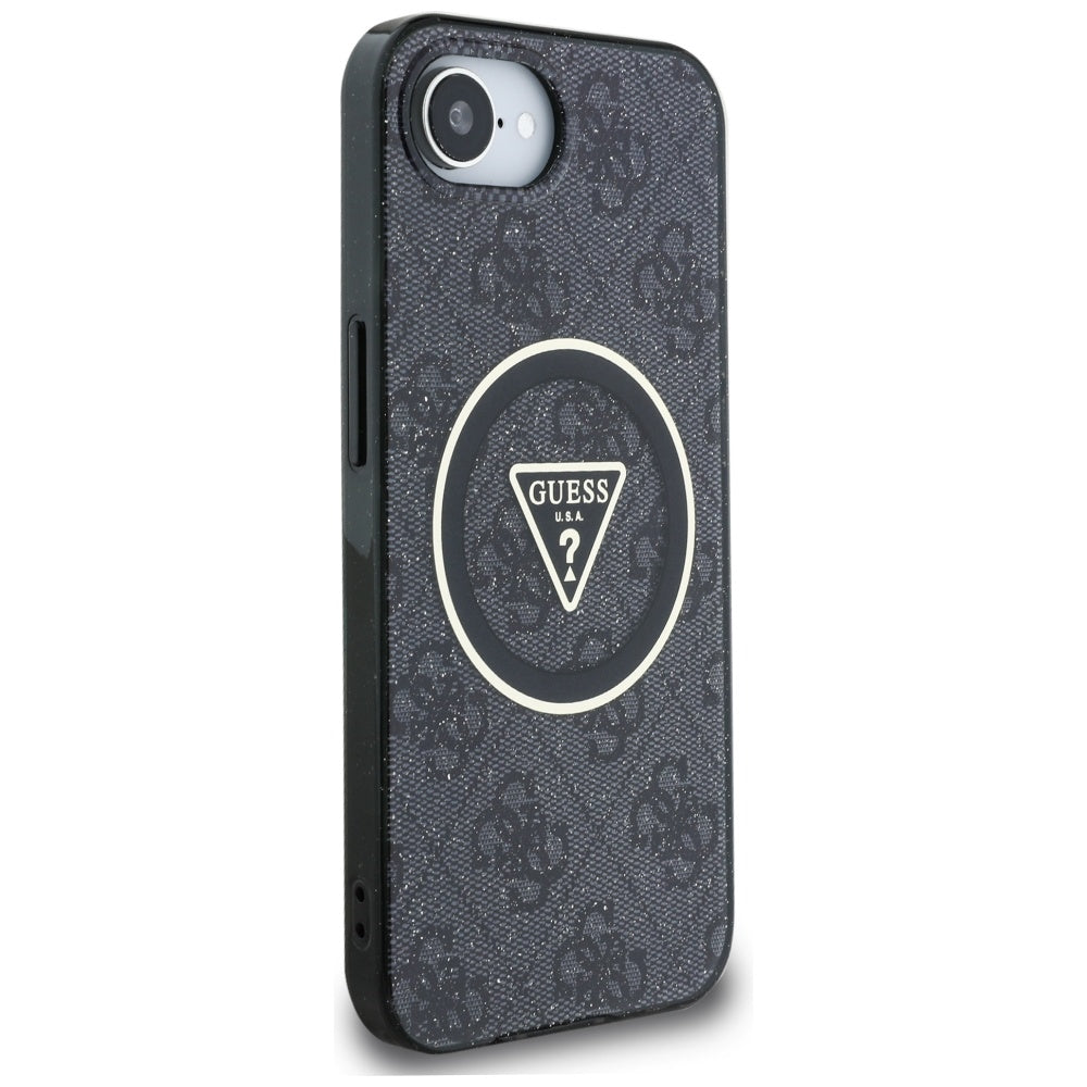 Custodia MagSafe per Apple iPhone 17e / 16e, Guess, IML Glitter 4G Circle Triangle, Nera
