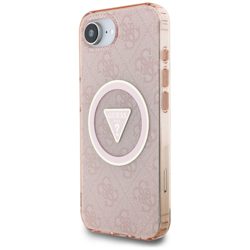 Custodia MagSafe per Apple iPhone 17e / 16e, Guess, IML Glitter 4G Circle Triangle, Rosa