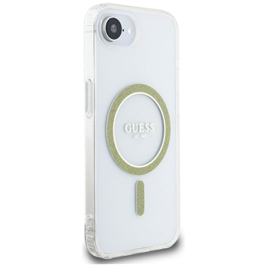 Custodia MagSafe per Apple iPhone 16e, Guess, IML Glitter Circle, Trasparente