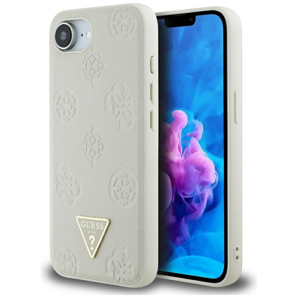 Custodia MagSafe per Apple iPhone 17e / 16e, Guess, Peony Grained Hot Stamp Triangle, Beige