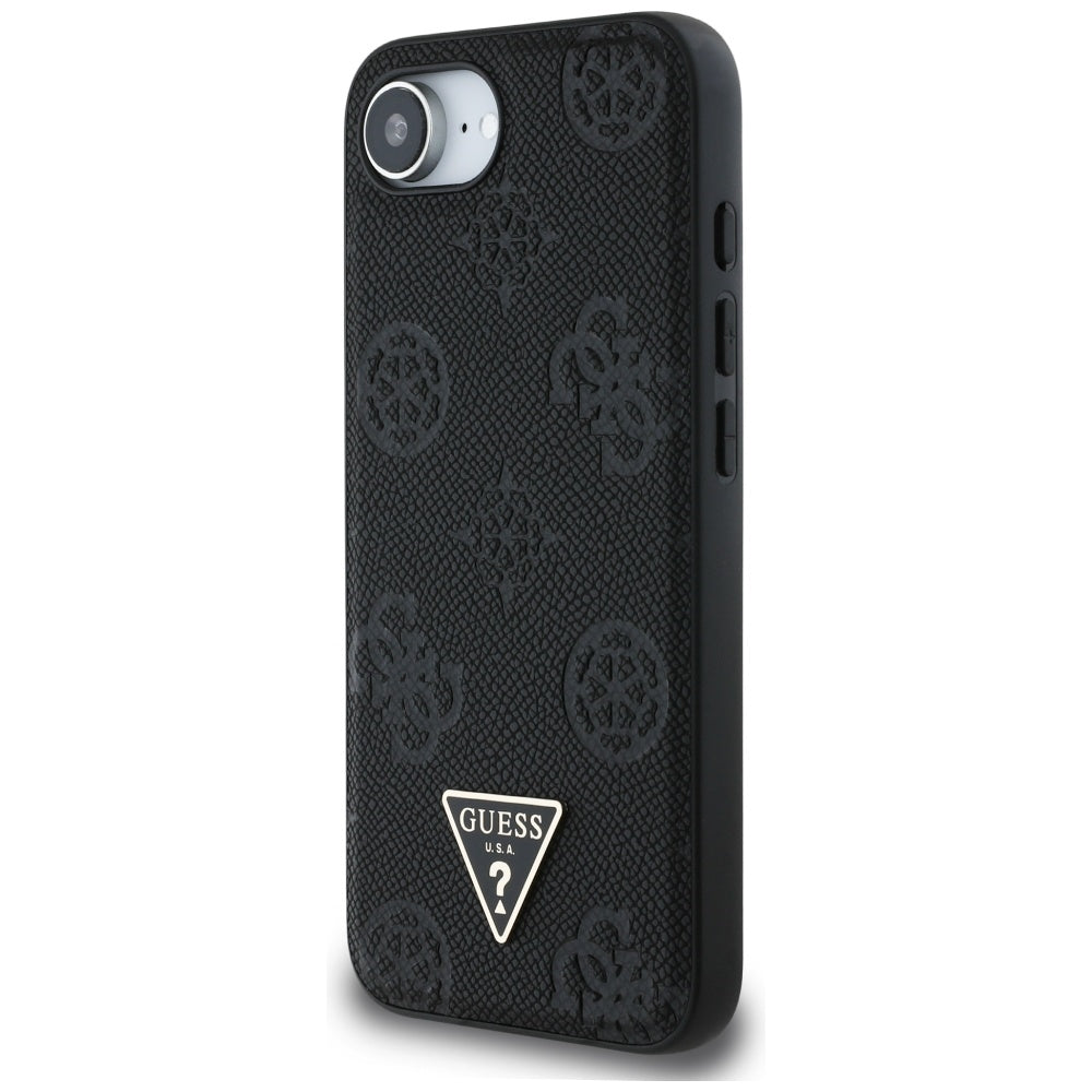 Custodia MagSafe per Apple iPhone 17e / 16e, Guess, Peony Grained Hot Stamp Triangle, Nera