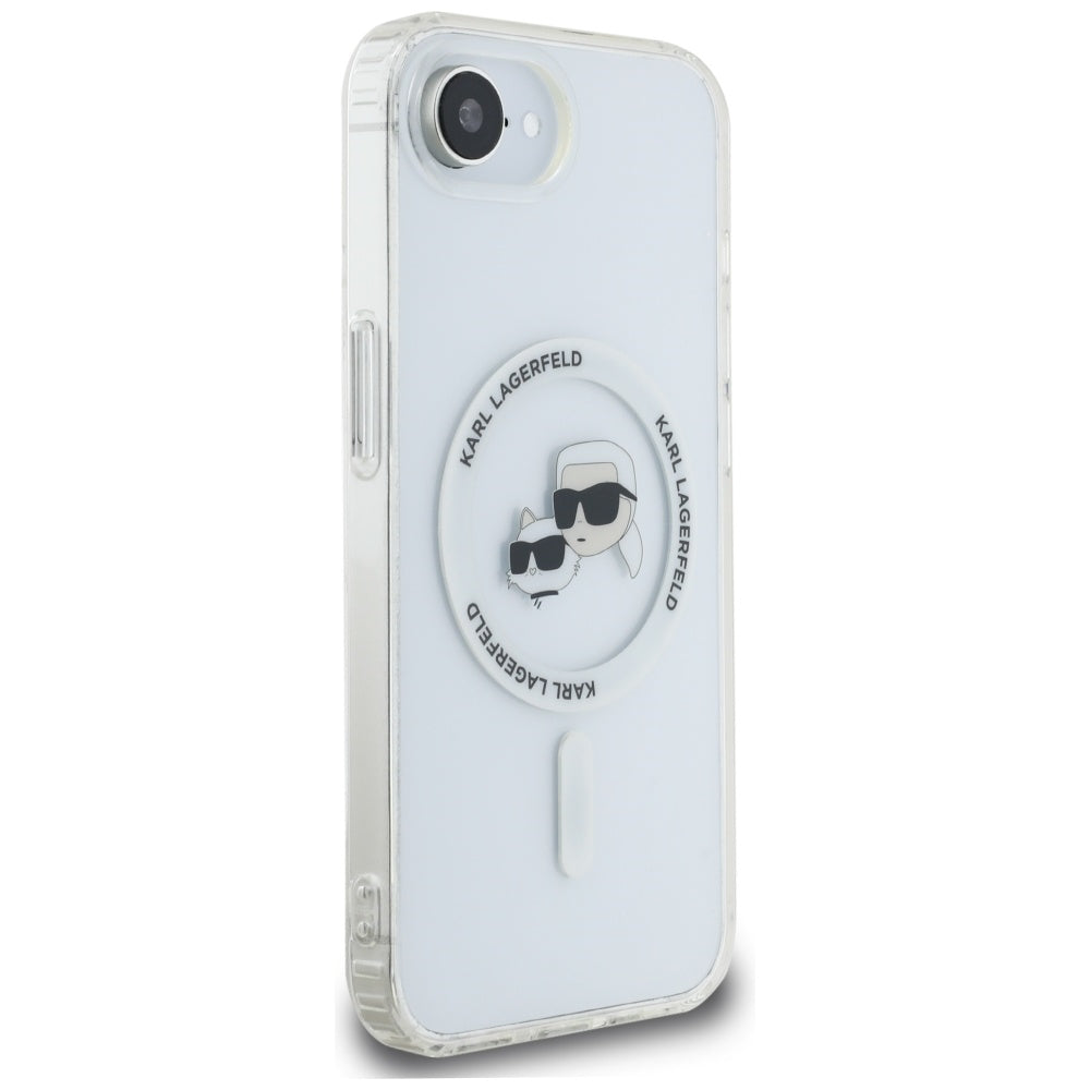 Custodia MagSafe per Apple iPhone 17e / 16e, Karl Lagerfeld, IML Metal Karl & Choupette's Heads, Bianca