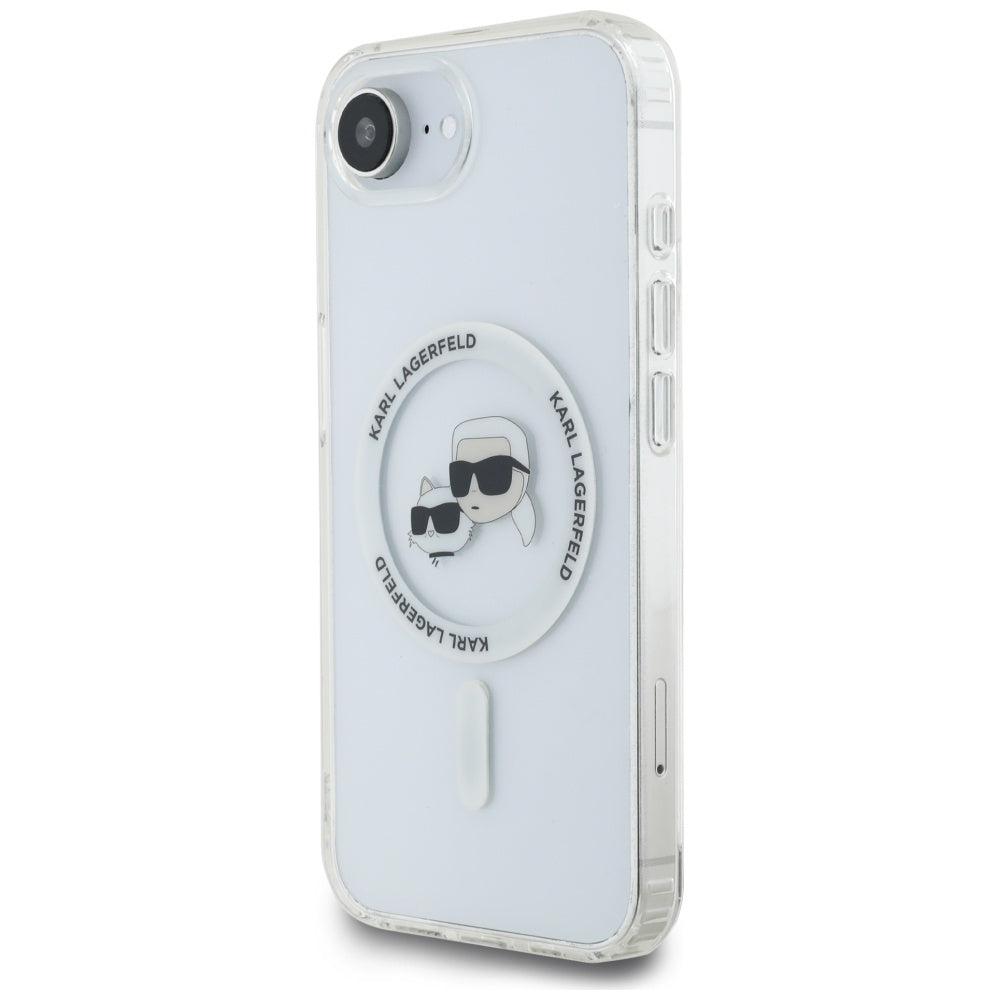 Custodia MagSafe per Apple iPhone 17e / 16e, Karl Lagerfeld, IML Metal Karl & Choupette's Heads, Bianca