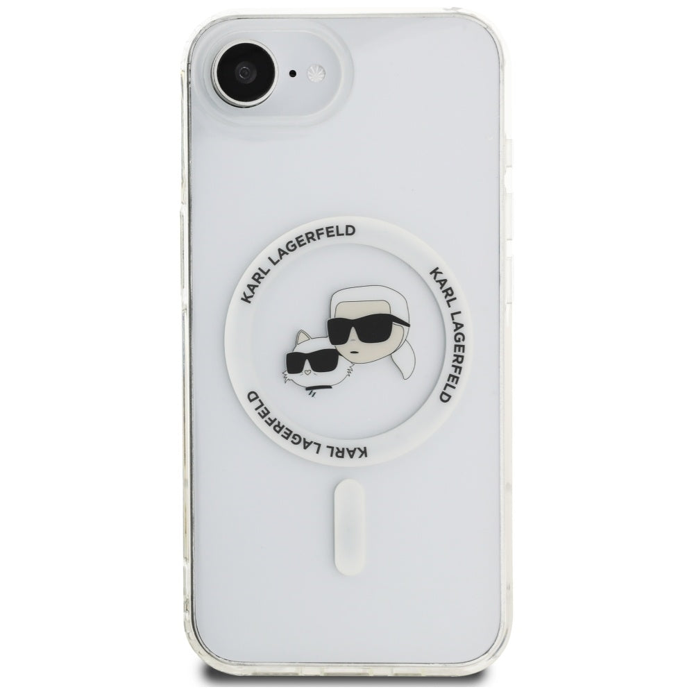 Custodia MagSafe per Apple iPhone 17e / 16e, Karl Lagerfeld, IML Metal Karl & Choupette's Heads, Bianca