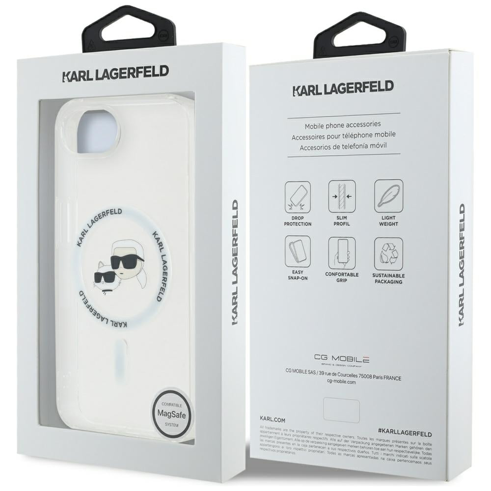 Custodia MagSafe per Apple iPhone 17e / 16e, Karl Lagerfeld, IML Metal Karl & Choupette's Heads, Bianca