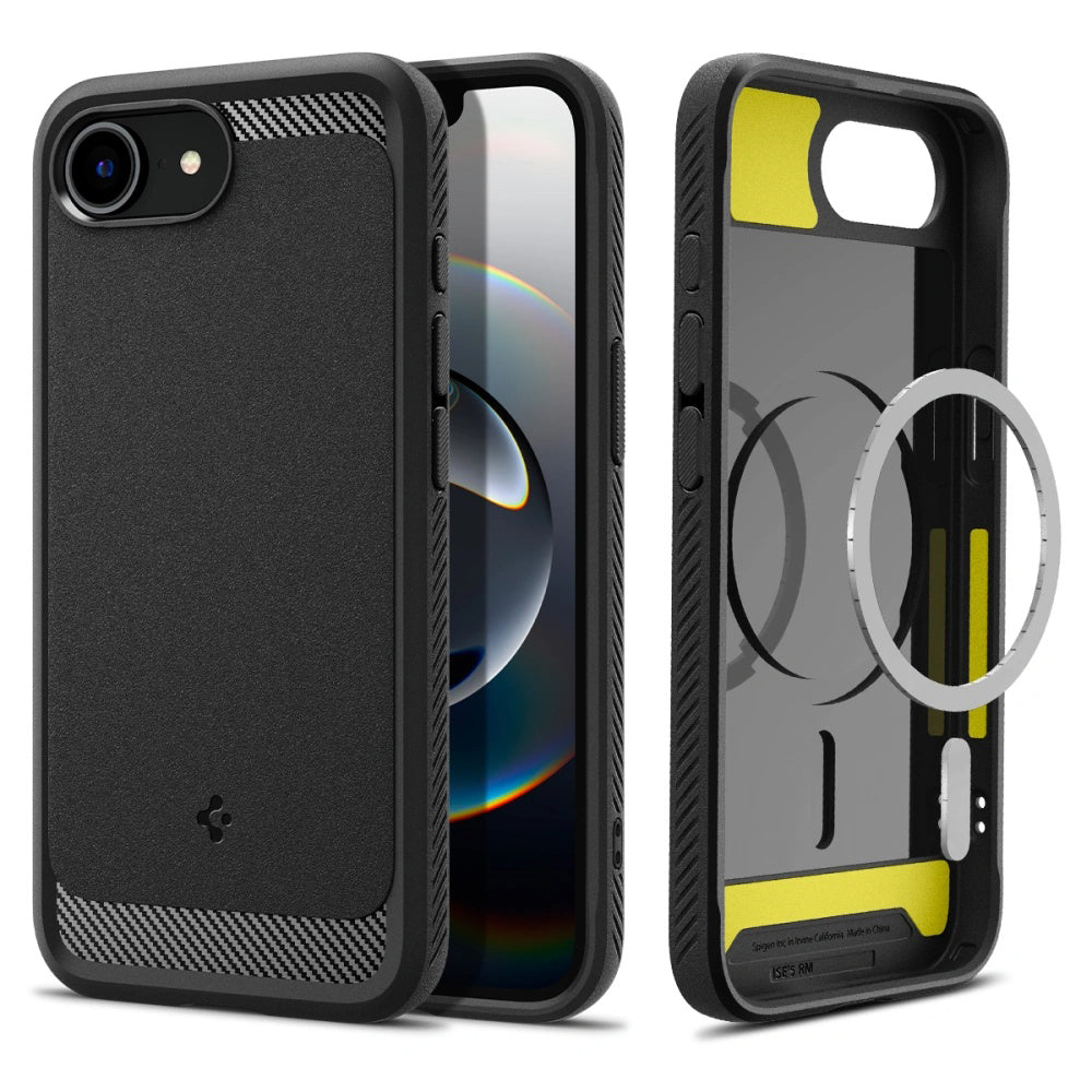 Custodia MagSafe per Apple iPhone 17e / 16e, Spigen, Rugged Armor, Nero Opaco ACS09152