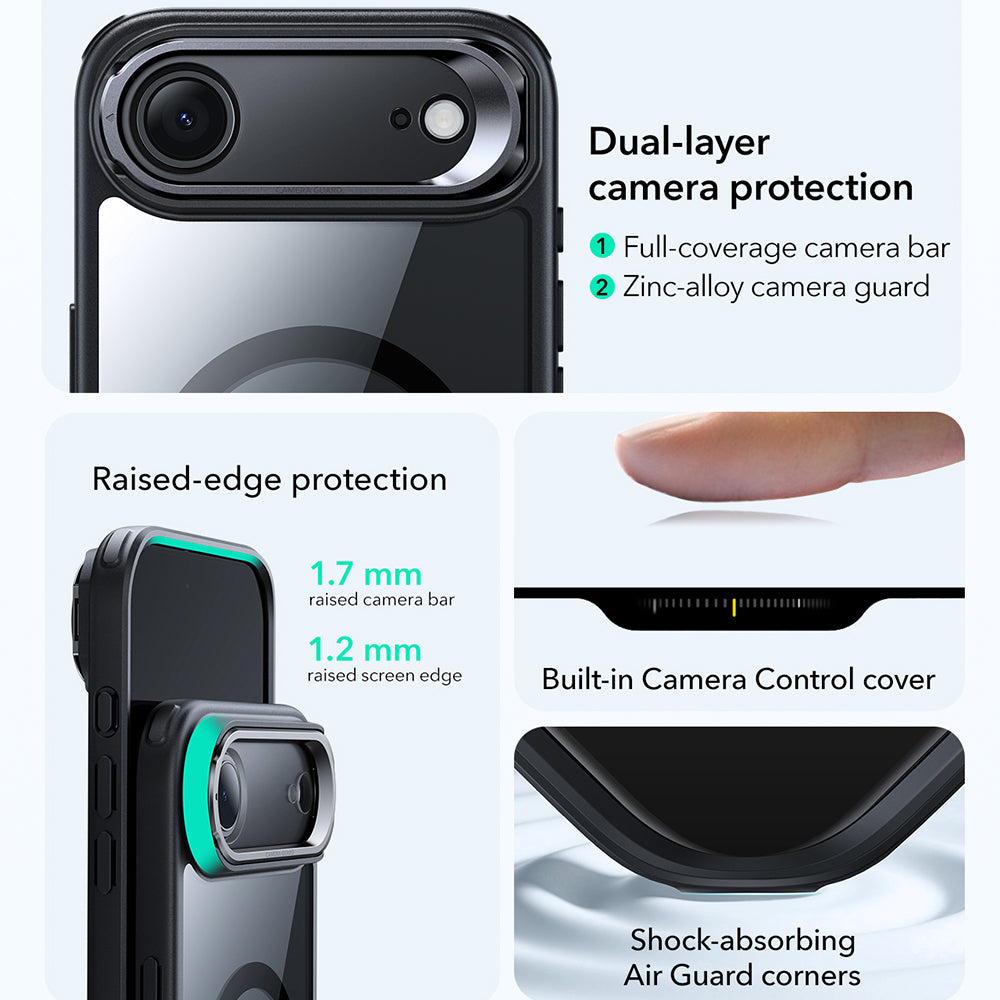 Custodia MagSafe per Apple iPhone 17 Air, ESR, Classic Hybrid Kickstand, Nera Trasparente