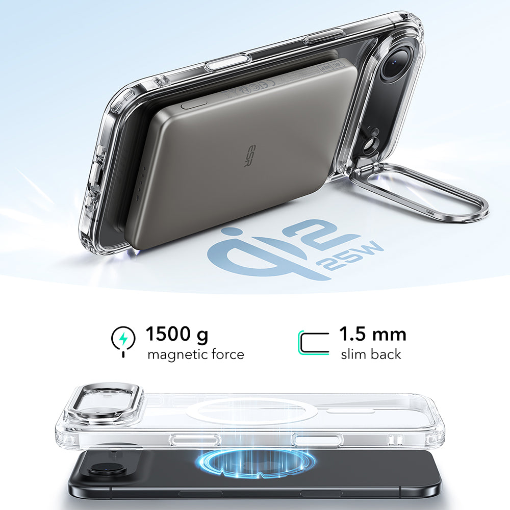 Custodia MagSafe per Apple iPhone 17 Air, ESR, Classic Hybrid Kickstand, Trasparente