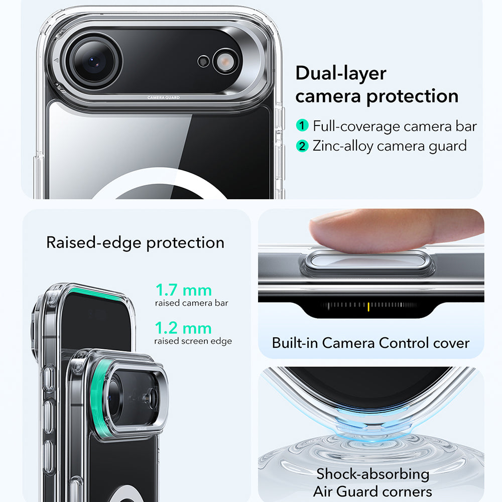 Custodia MagSafe per Apple iPhone 17 Air, ESR, Classic Hybrid Kickstand, Trasparente