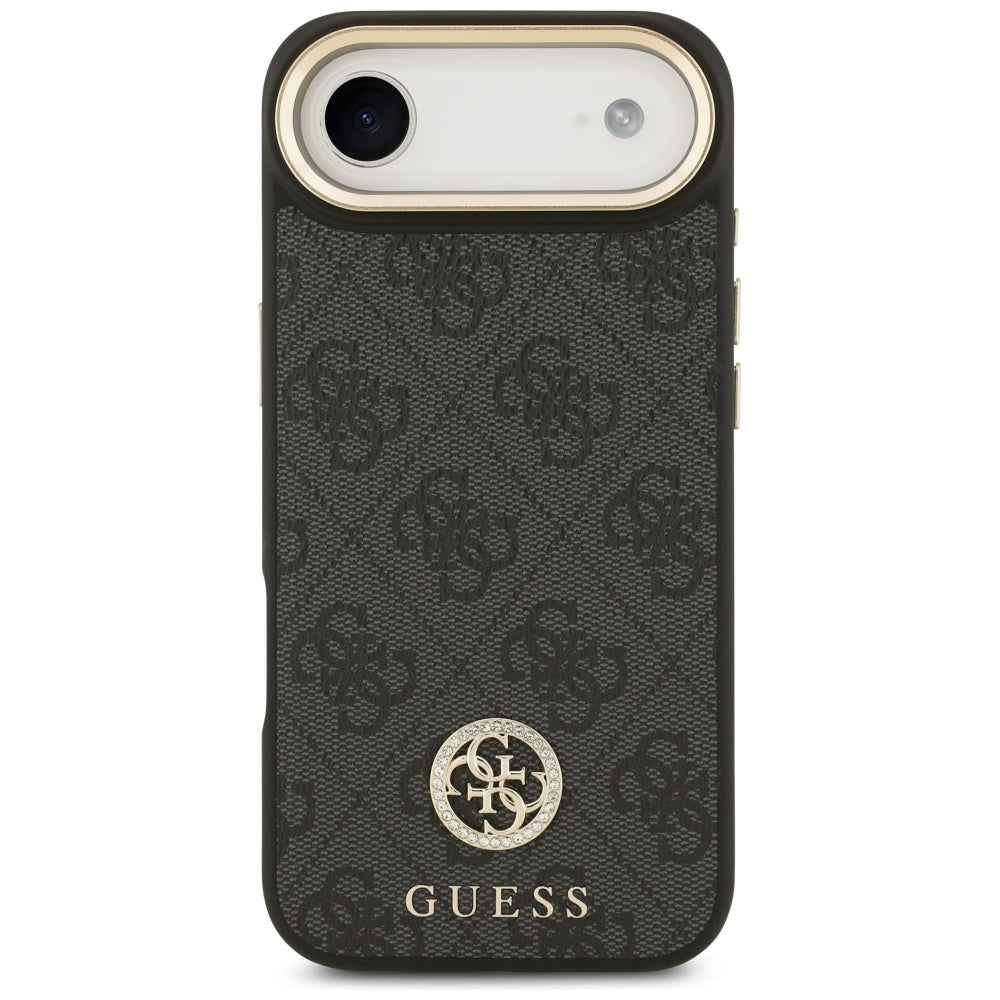 Custodia MagSafe per Apple iPhone 17 Air, Guess, 4G Strass Logo con Cinturino Grande, Nera