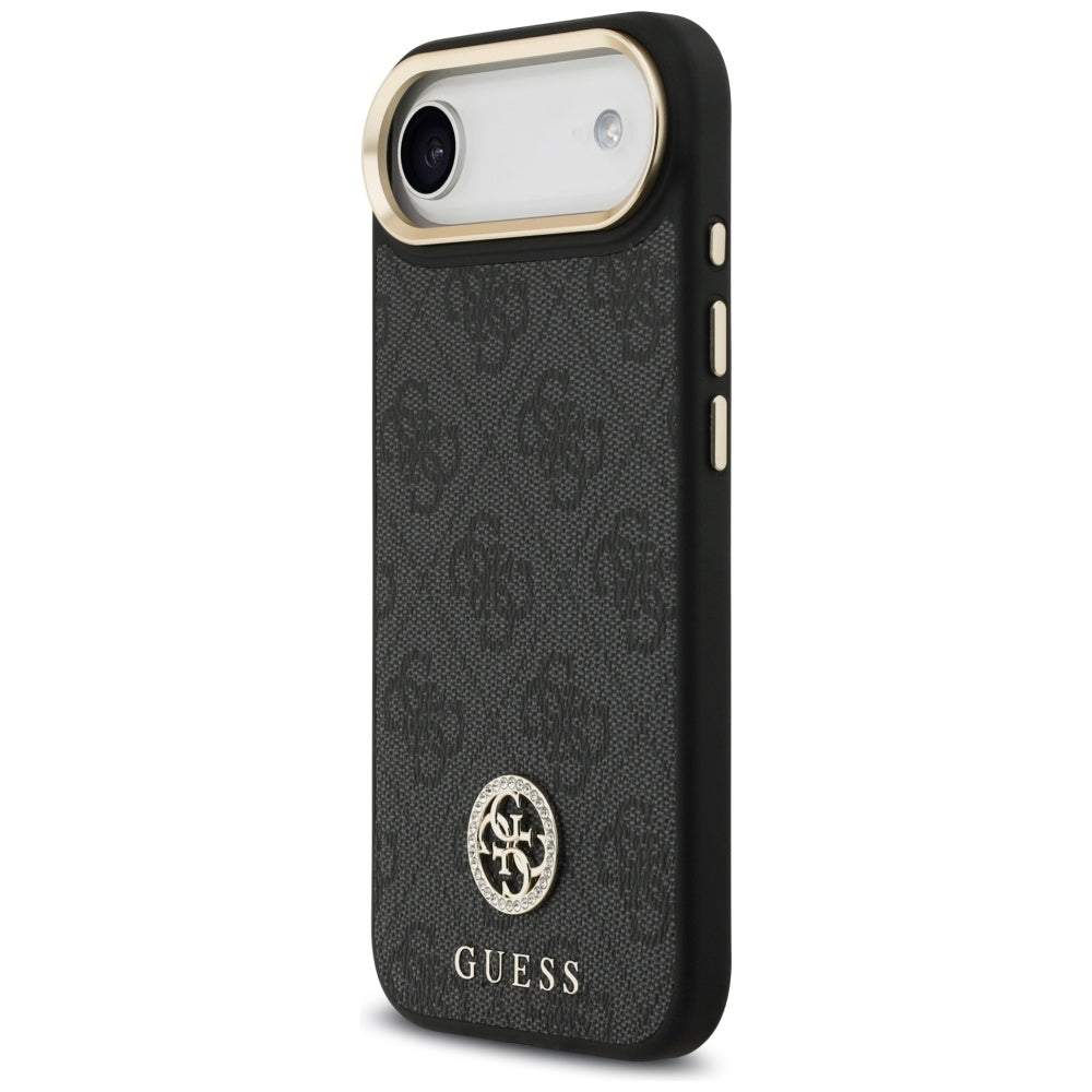 Custodia MagSafe per Apple iPhone 17 Air, Guess, 4G Strass Logo con Cinturino Grande, Nera