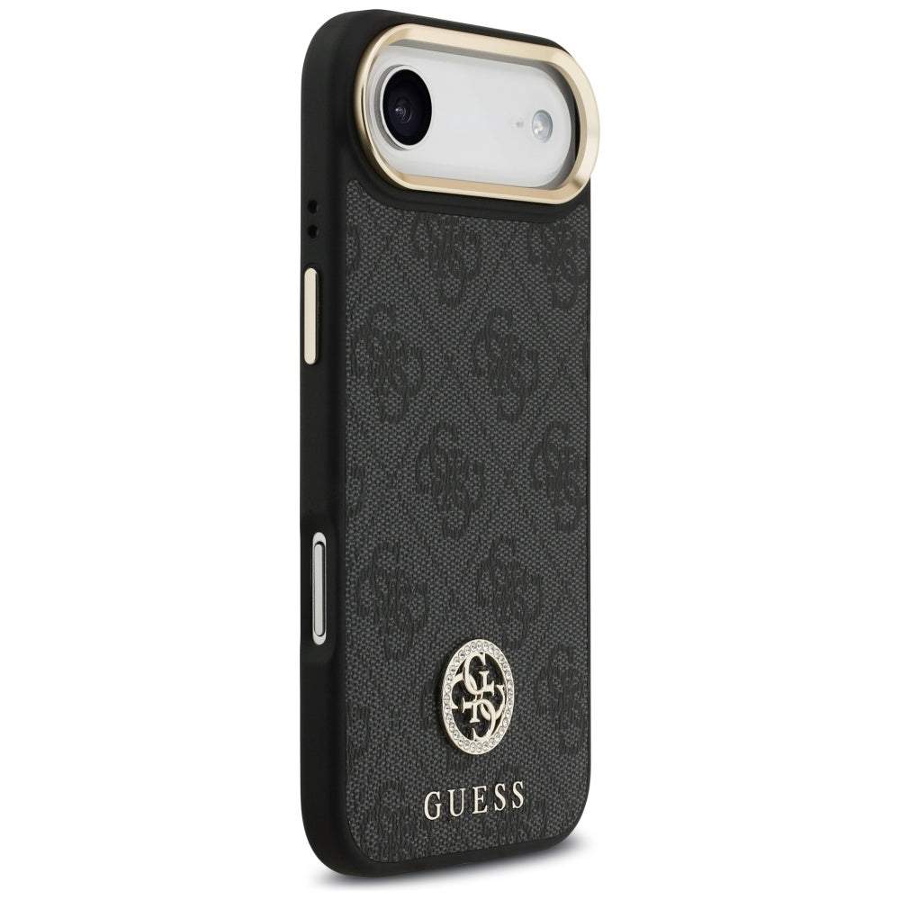 Custodia MagSafe per Apple iPhone 17 Air, Guess, 4G Strass Logo con Cinturino Grande, Nera