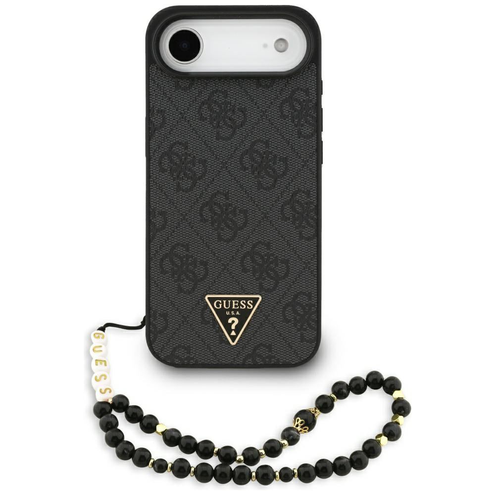 Custodia MagSafe per Apple iPhone 17 Air, Guess, Logo Triangolo 4G con Cinturino, Nera