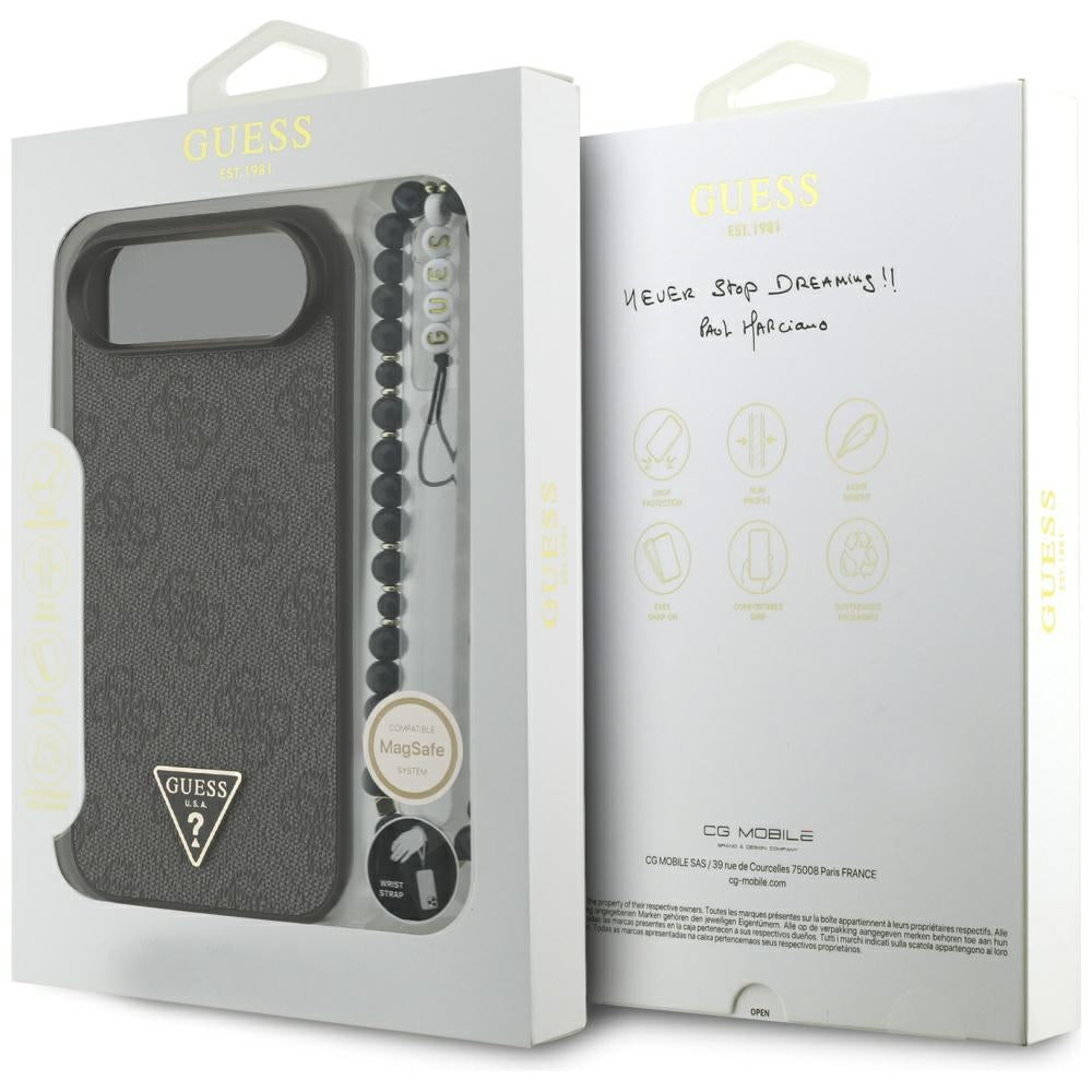 Custodia MagSafe per Apple iPhone 17 Air, Guess, Logo Triangolo 4G con Cinturino, Nera