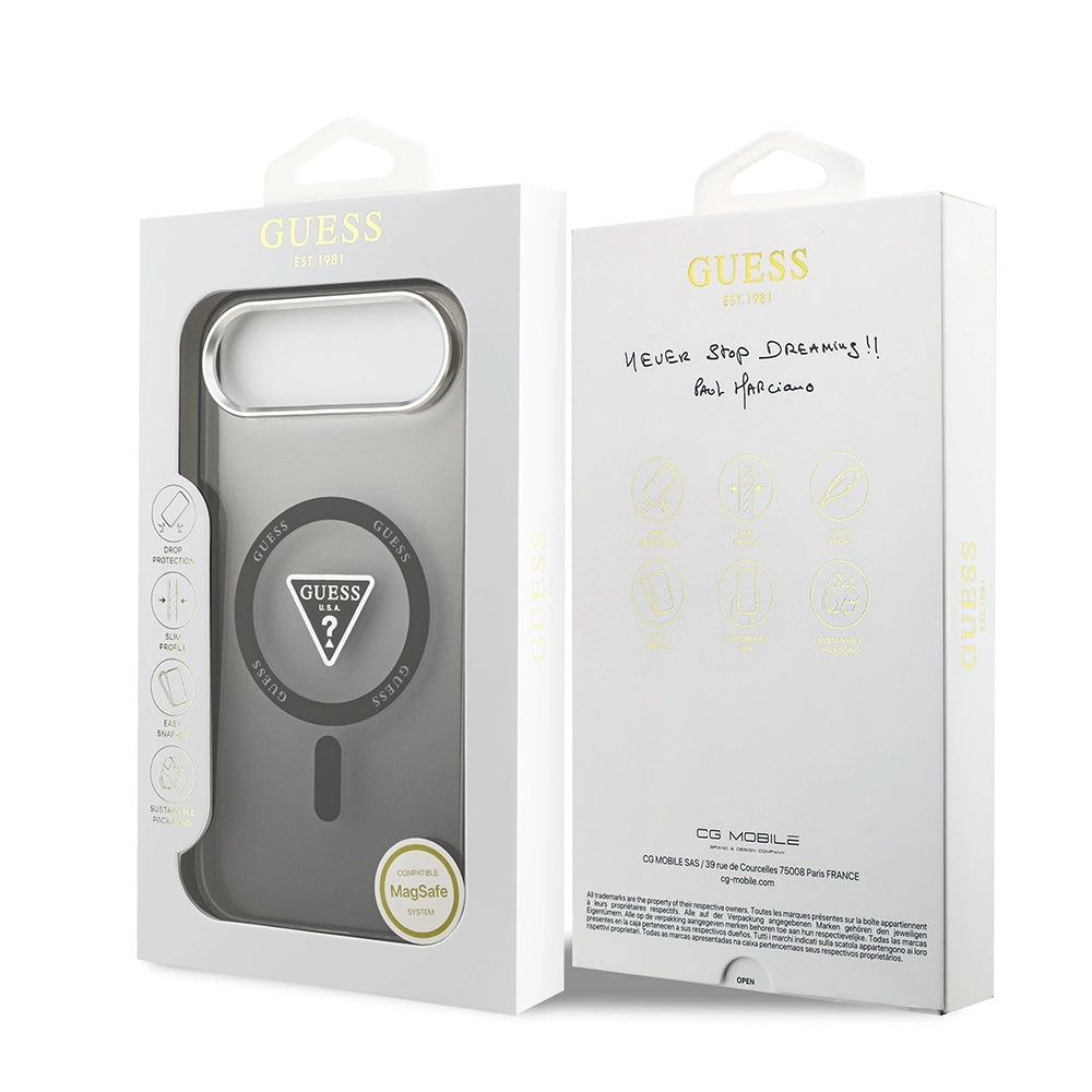 Custodia MagSafe per Apple iPhone 17 Air, Guess, Logo Triangolo Gradiente IML, Nera