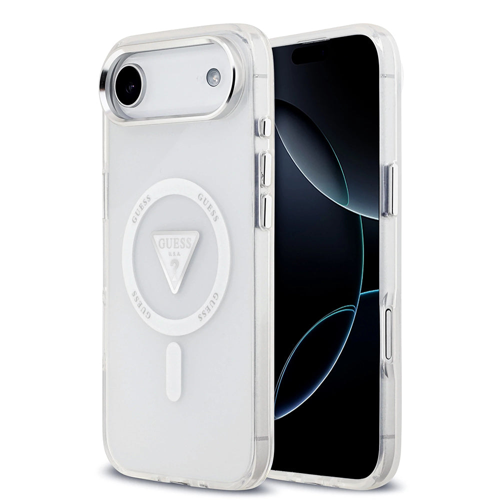 Custodia MagSafe per Apple iPhone 17 Air, Guess, Logo Triangolo Gradiente IML, Trasparente