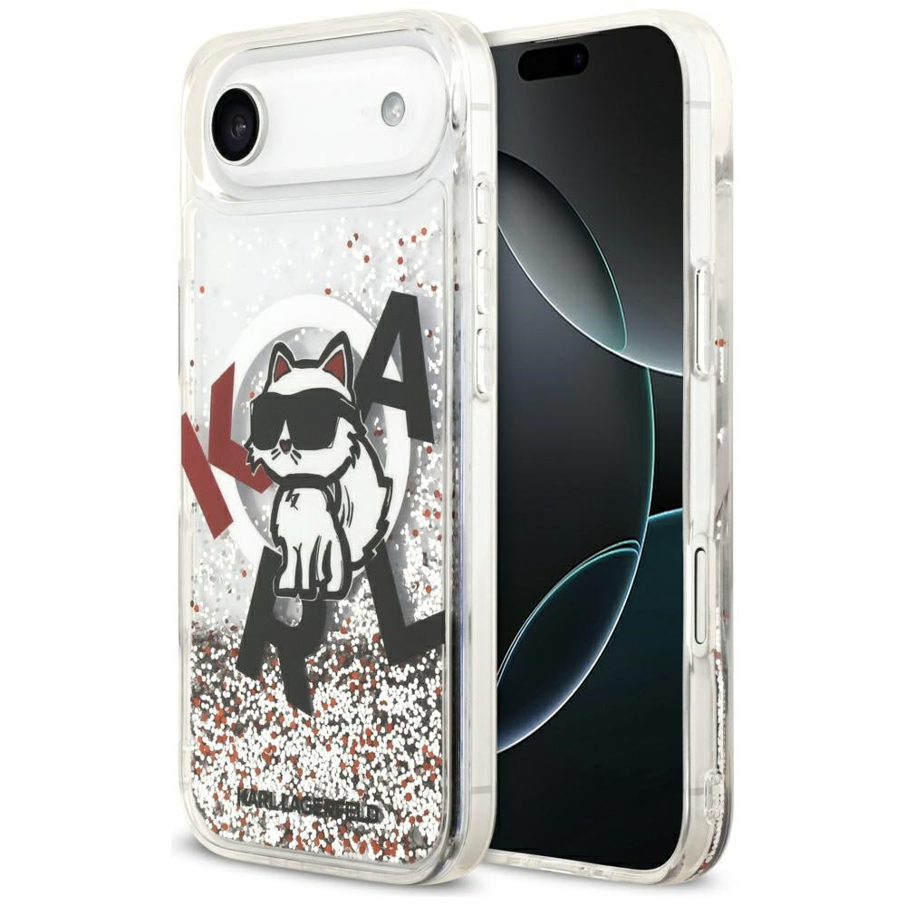Custodia MagSafe per Apple iPhone 17 Air, Karl Lagerfeld, Liquid Glitter Choupette Logo, Trasparente