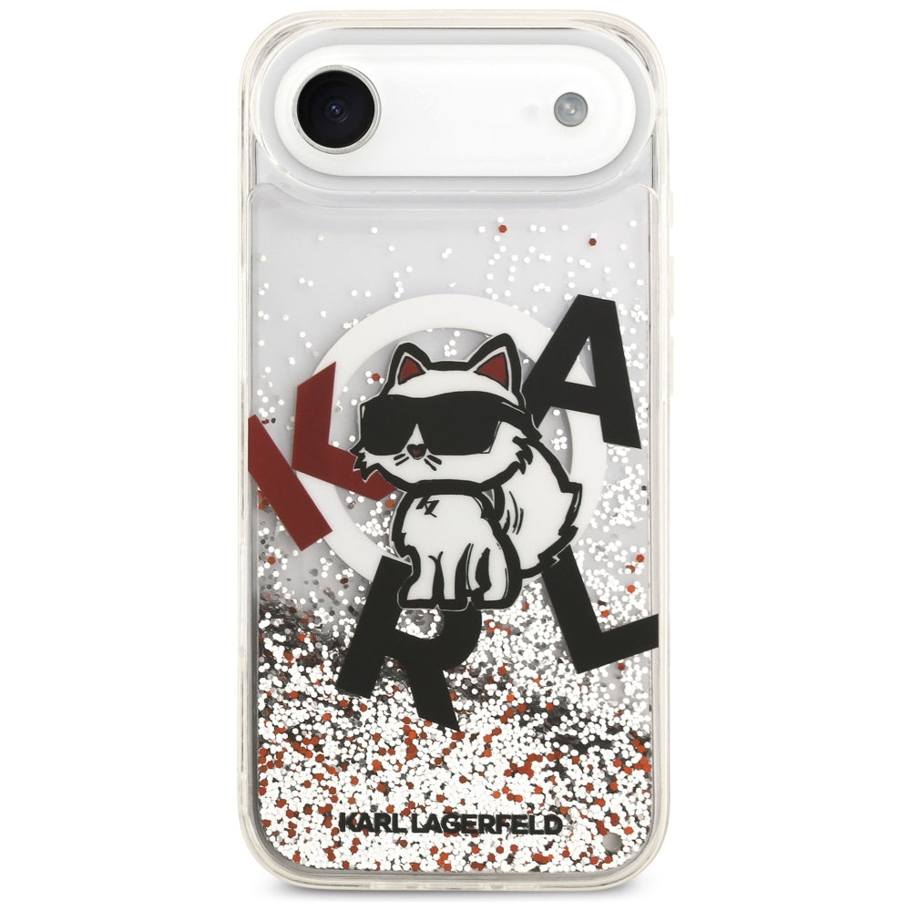 Custodia MagSafe per Apple iPhone 17 Air, Karl Lagerfeld, Liquid Glitter Choupette Logo, Trasparente