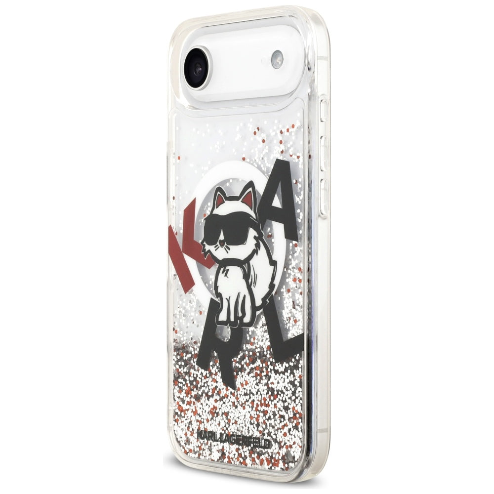 Custodia MagSafe per Apple iPhone 17 Air, Karl Lagerfeld, Liquid Glitter Choupette Logo, Trasparente