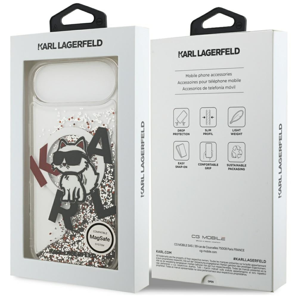 Custodia MagSafe per Apple iPhone 17 Air, Karl Lagerfeld, Liquid Glitter Choupette Logo, Trasparente