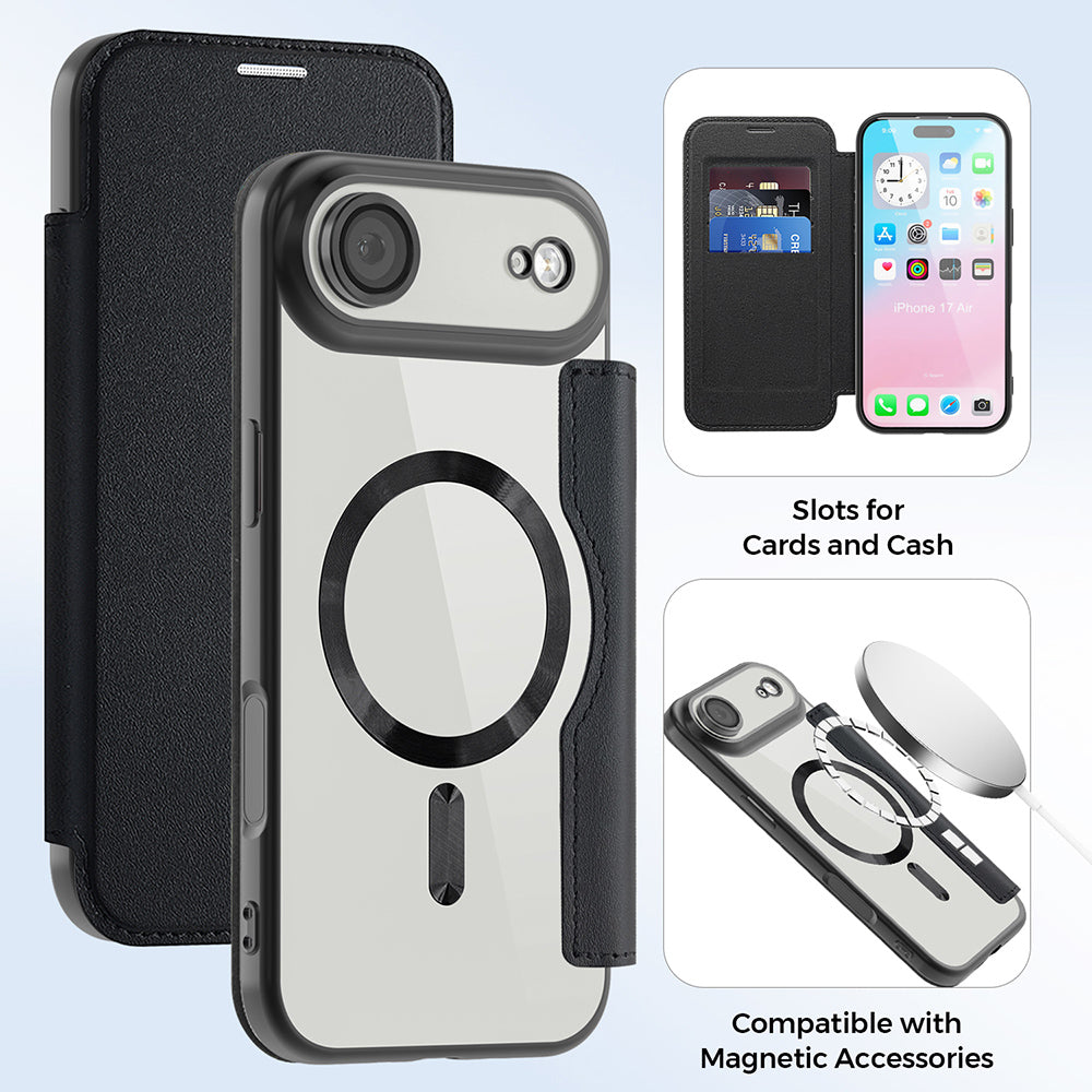 Custodia MagSafe per Apple iPhone 17 Air, Techsuit, SmartMag Book, Nera