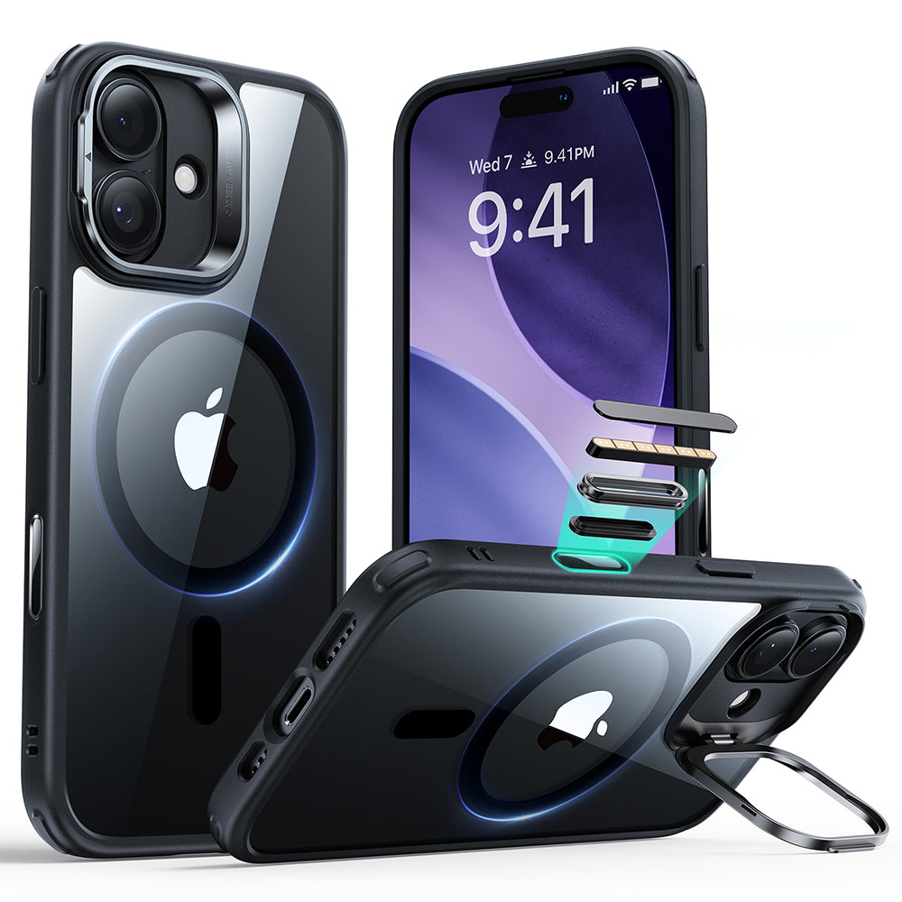 Custodia MagSafe per Apple iPhone 17, ESR, Classic Hybrid Kickstand, Nera Trasparente