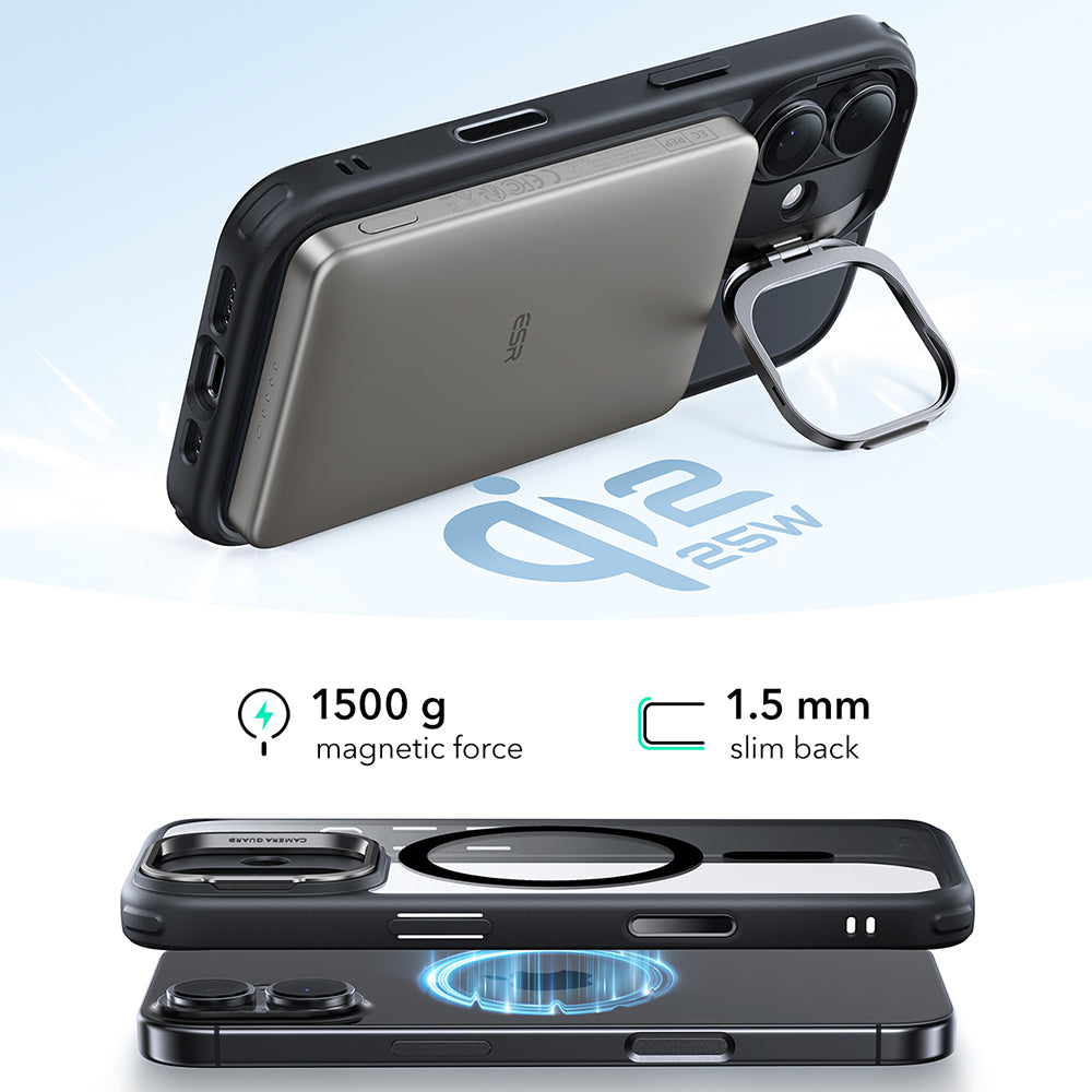 Custodia MagSafe per Apple iPhone 17, ESR, Classic Hybrid Kickstand, Nera Trasparente