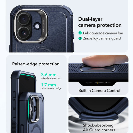 Custodia MagSafe per Apple iPhone 17, ESR, Cyber Armor Kickstand, Blu