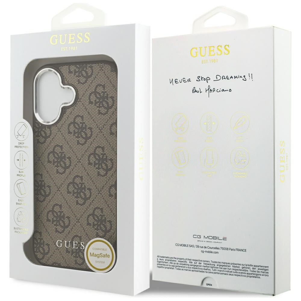 Custodia MagSafe per Apple iPhone 17, Guess, 4G Classic Logo, Marrone