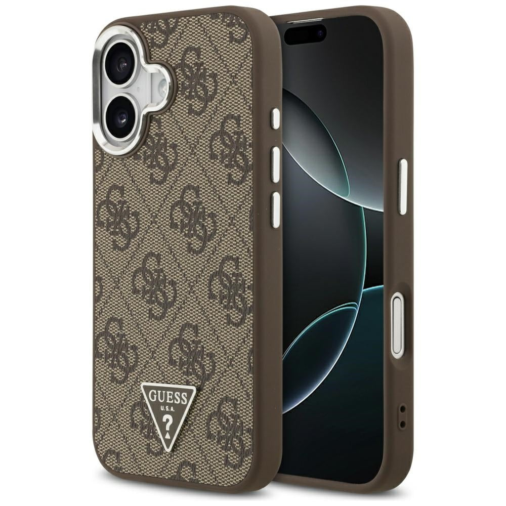 Custodia MagSafe per Apple iPhone 17, Guess, Logo Triangolo 4G, Marrone Argentato