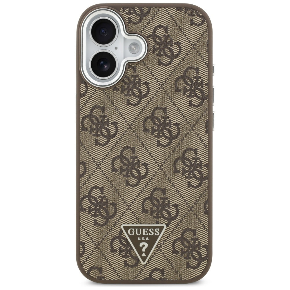 Custodia MagSafe per Apple iPhone 17, Guess, Logo Triangolo 4G, Marrone Argentato