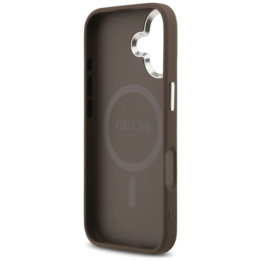 Custodia MagSafe per Apple iPhone 17, Guess, Logo Triangolo 4G, Marrone Argentato