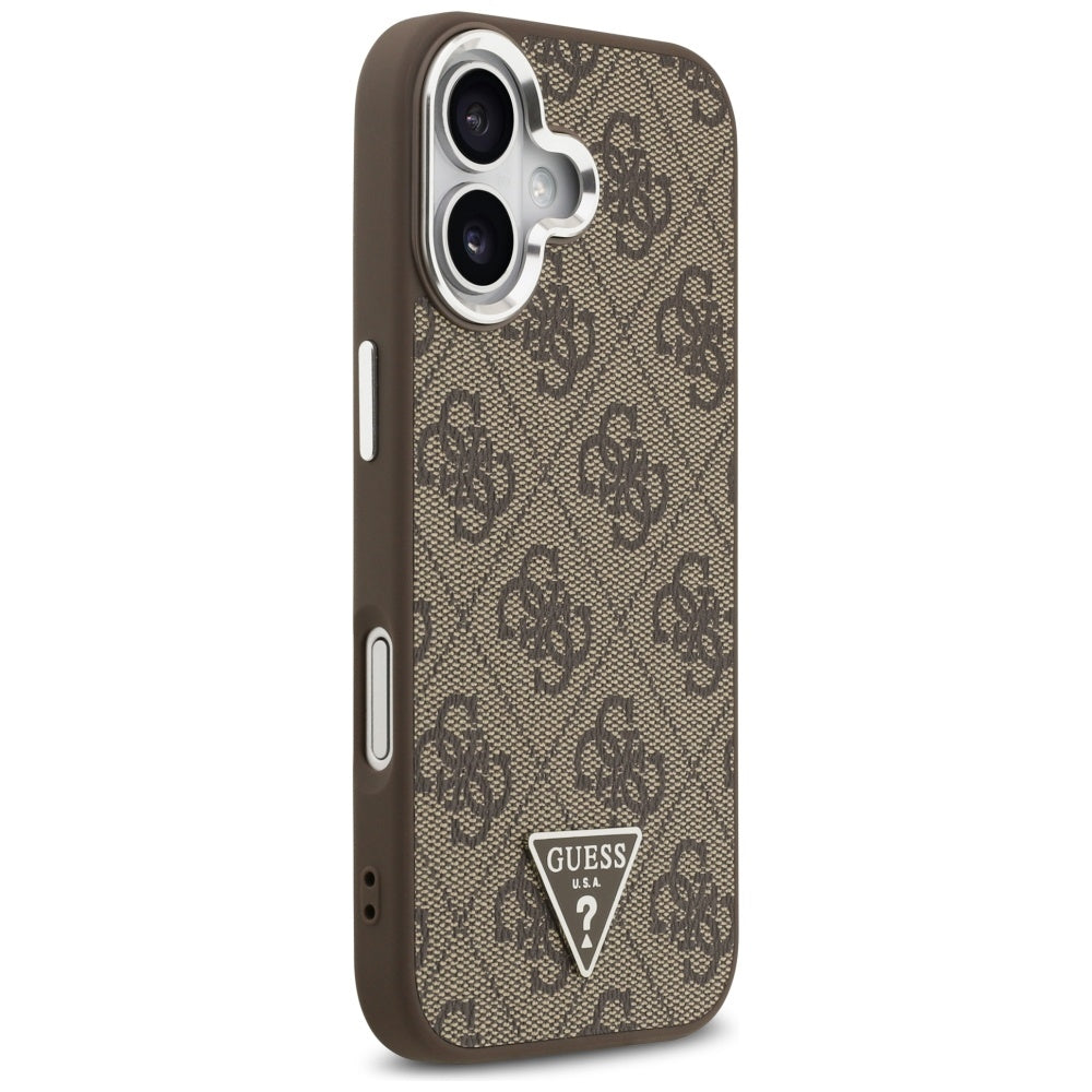 Custodia MagSafe per Apple iPhone 17, Guess, Logo Triangolo 4G, Marrone Argentato