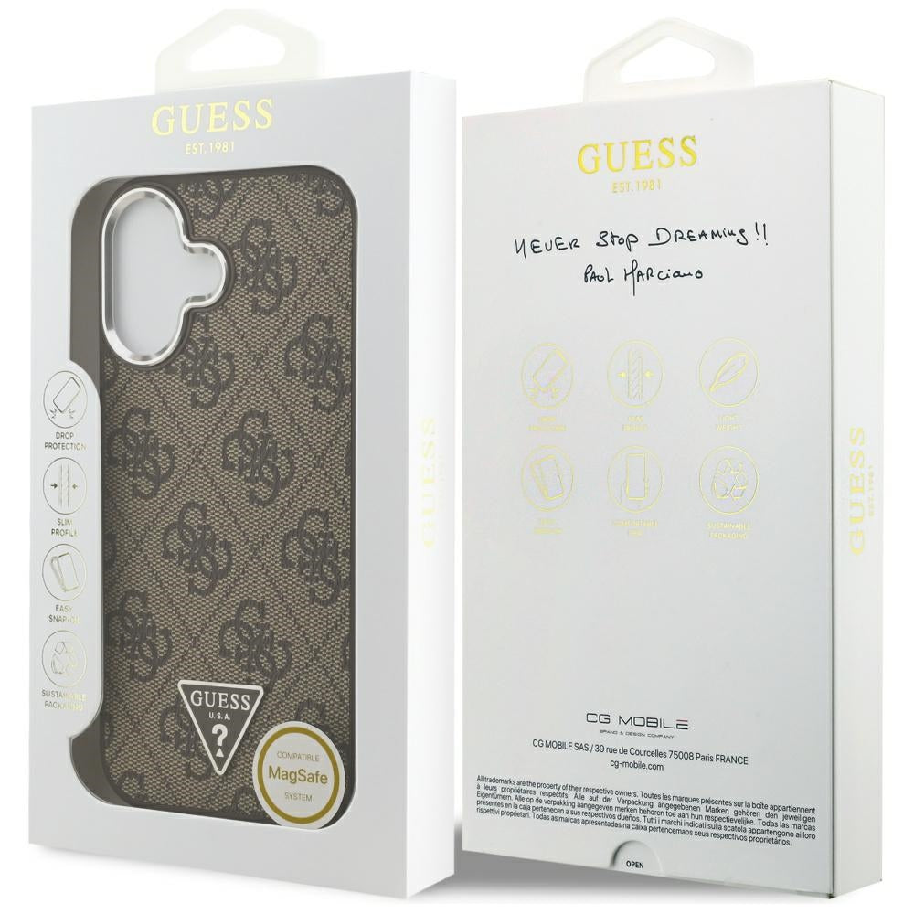 Custodia MagSafe per Apple iPhone 17, Guess, Logo Triangolo 4G, Marrone Argentato