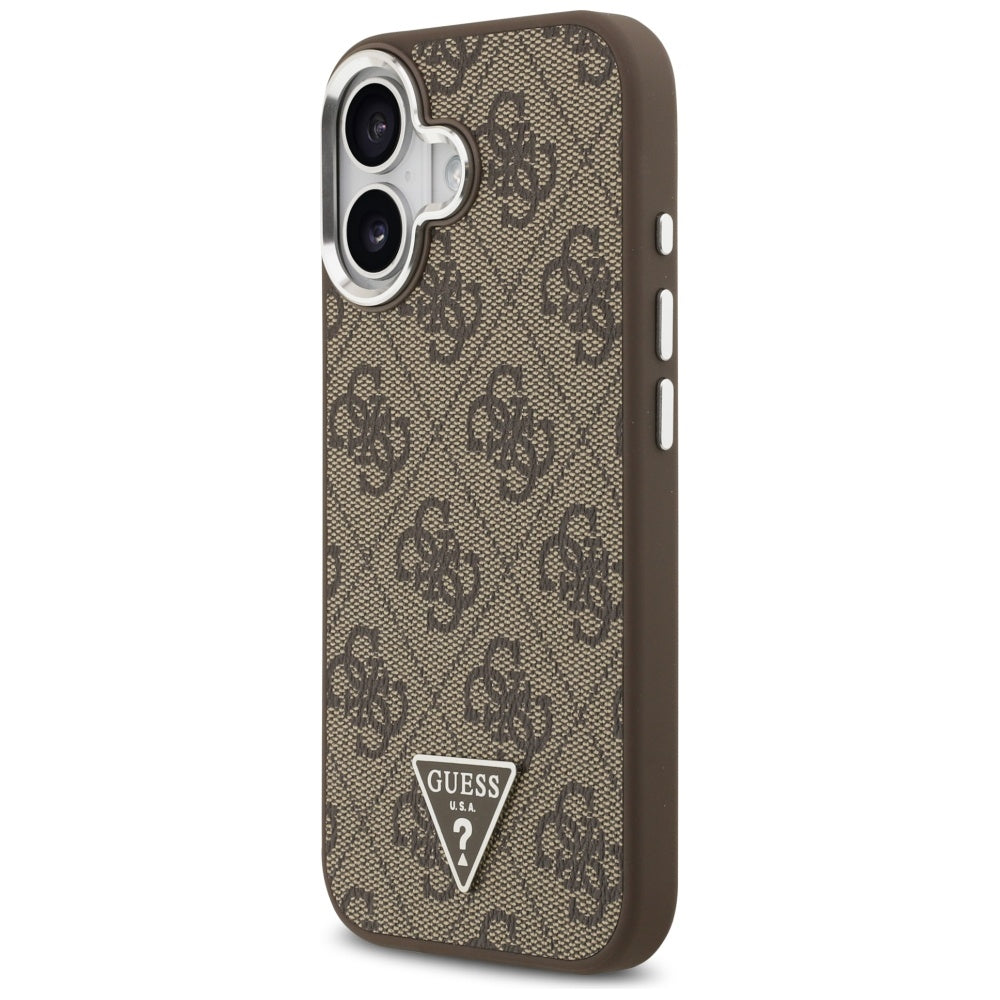 Custodia MagSafe per Apple iPhone 17, Guess, Logo Triangolo 4G, Marrone Argentato