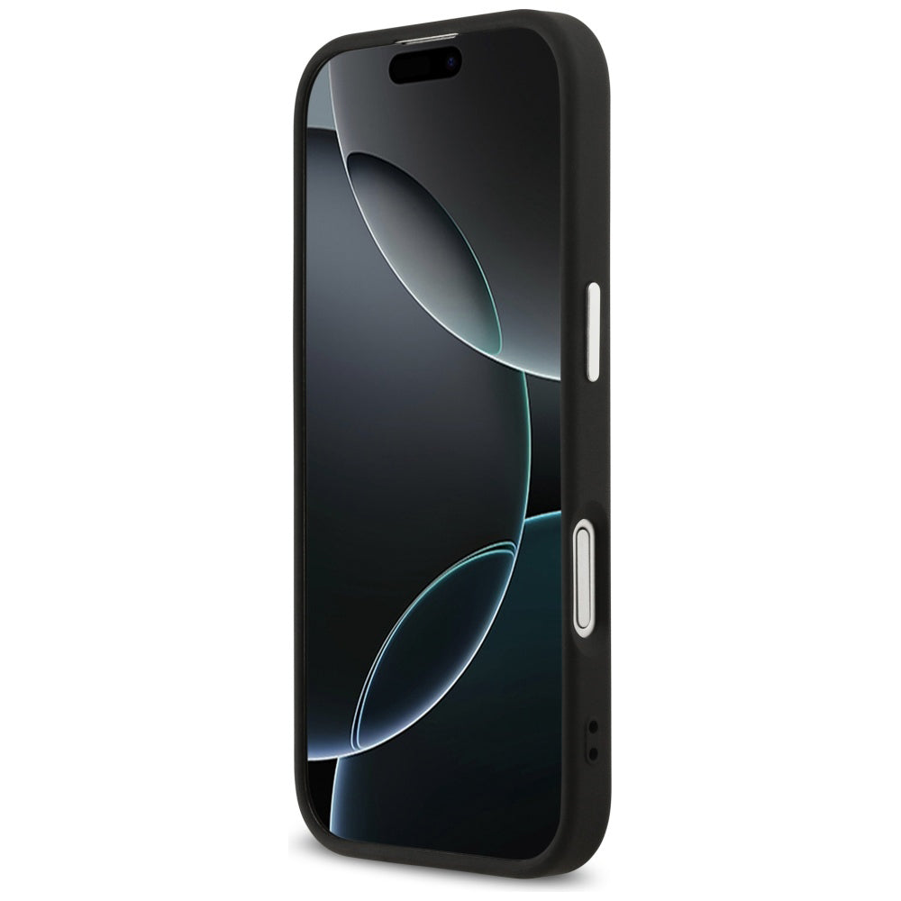 Custodia MagSafe per Apple iPhone 17, Guess, 4G Triangle Logo, Nera Argentata