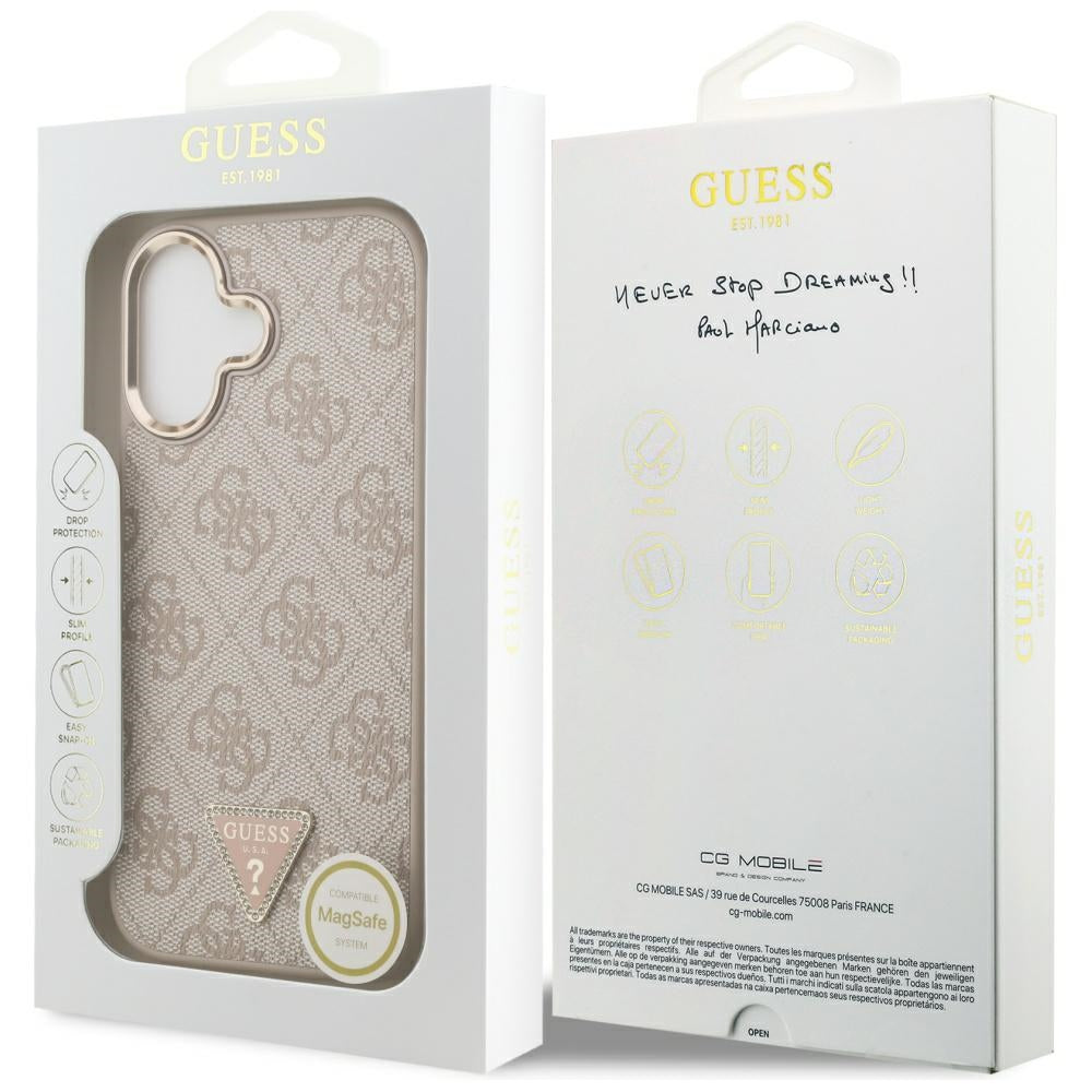 Custodia MagSafe per Apple iPhone 17, Guess, Logo Triangolo 4G, Rosa Dorato