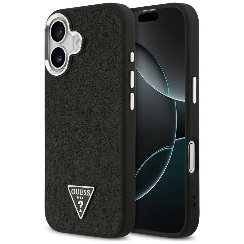 Custodia MagSafe per Apple iPhone 17, Guess, Glitter Triangle Logo, Nera