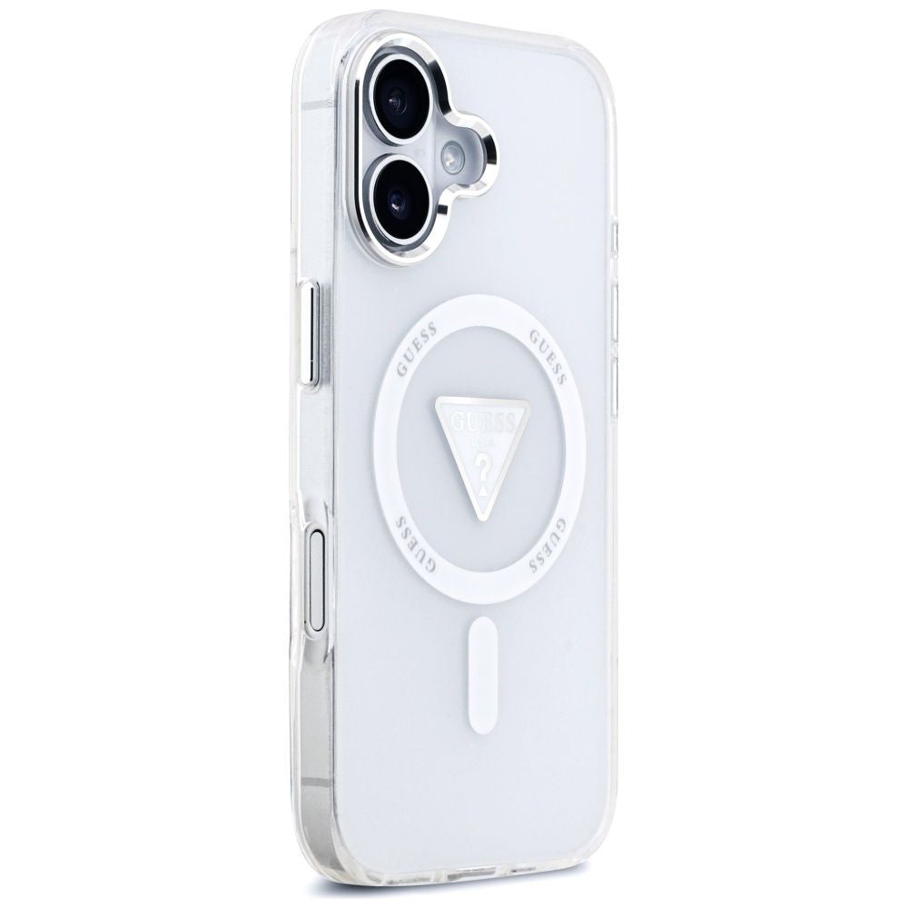 Custodia MagSafe per Apple iPhone 17, Guess, Logo Triangolo Gradiente IML, Trasparente