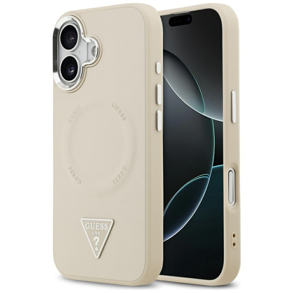 Custodia MagSafe per Apple iPhone 17, Guess, Logo Triangolo, Beige Argentato