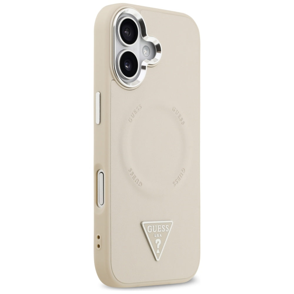 Custodia MagSafe per Apple iPhone 17, Guess, Logo Triangolo, Beige Argentato