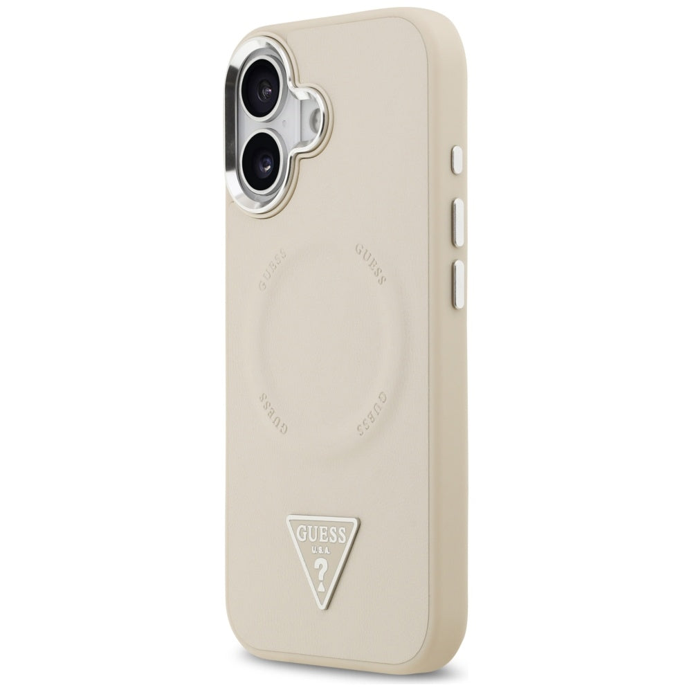 Custodia MagSafe per Apple iPhone 17, Guess, Logo Triangolo, Beige Argentato