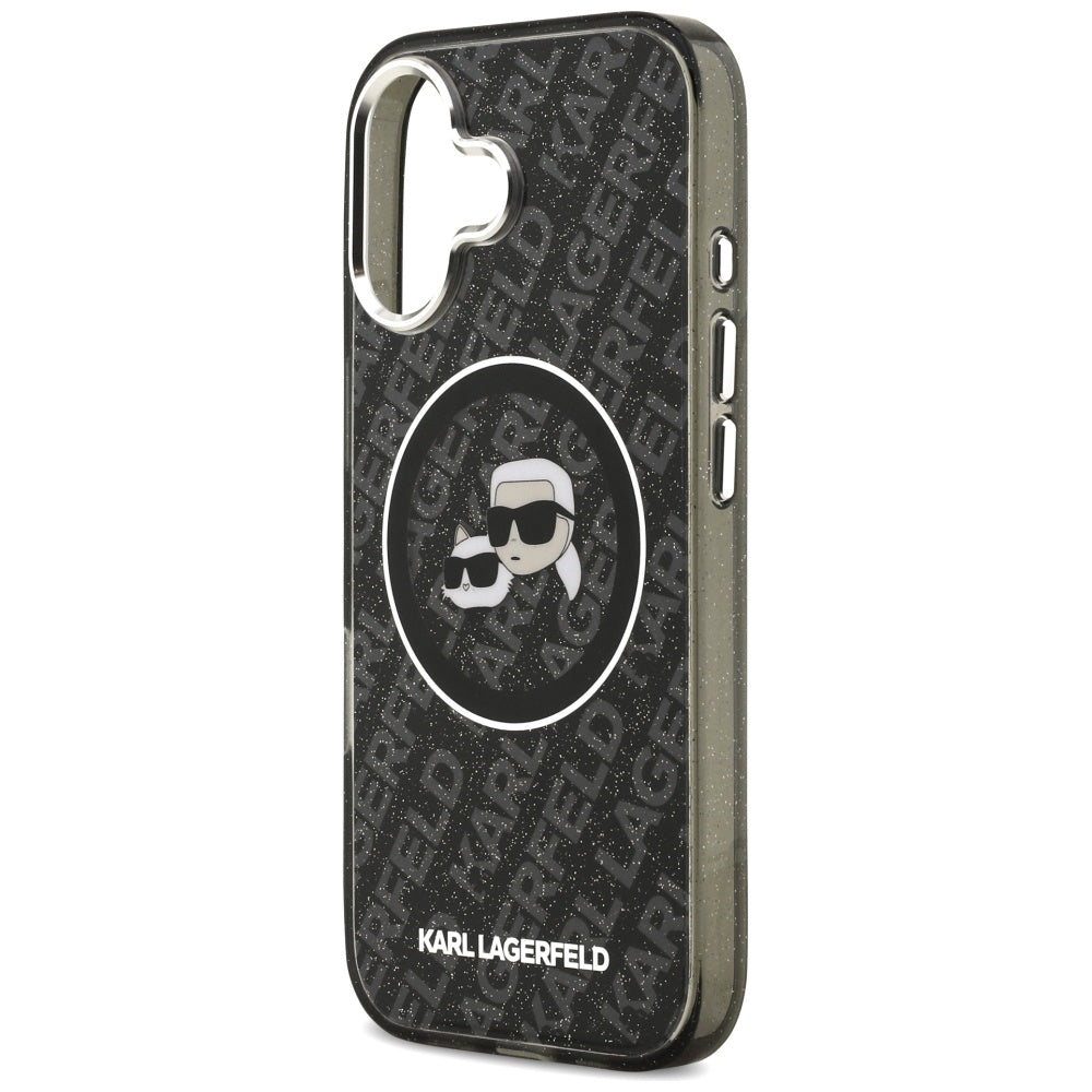 Custodia MagSafe per Apple iPhone 17, Karl Lagerfeld, Glitter Karl & Choupette Head, Nera
