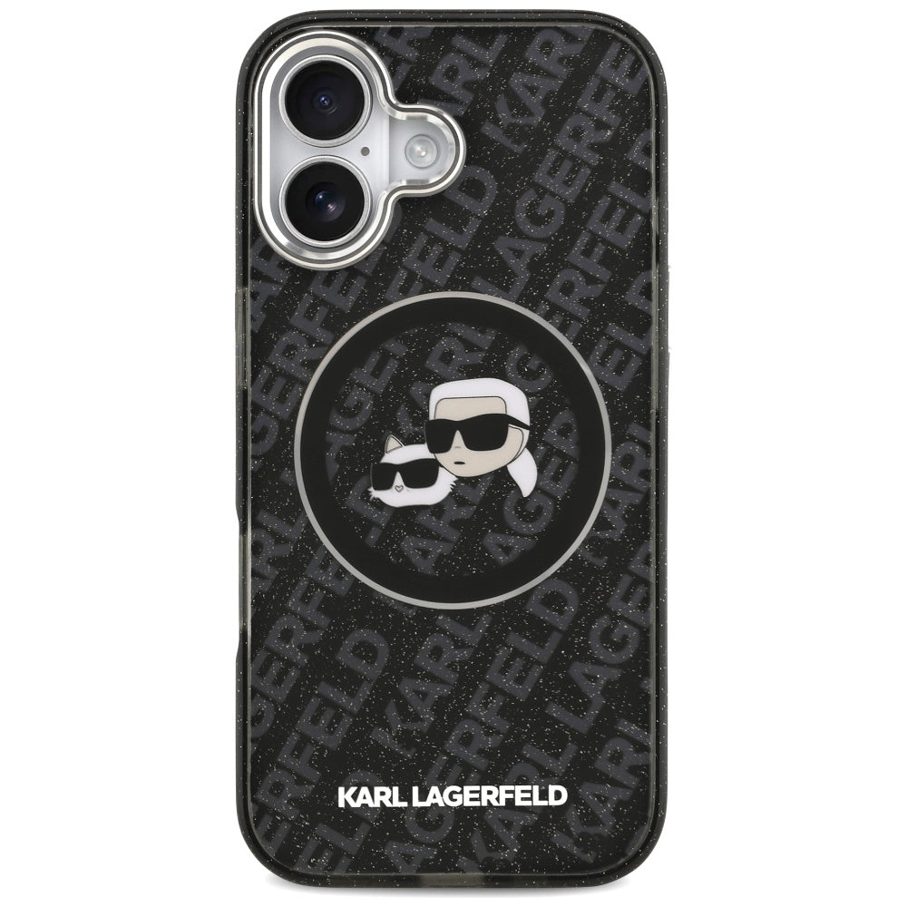Custodia MagSafe per Apple iPhone 17, Karl Lagerfeld, Glitter Karl & Choupette Head, Nera