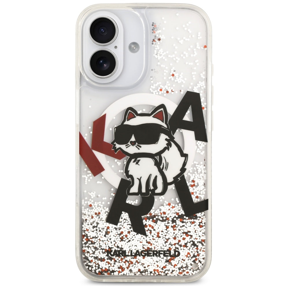 Custodia MagSafe per Apple iPhone 17, Karl Lagerfeld, Liquid Glitter Choupette Logo, Trasparente