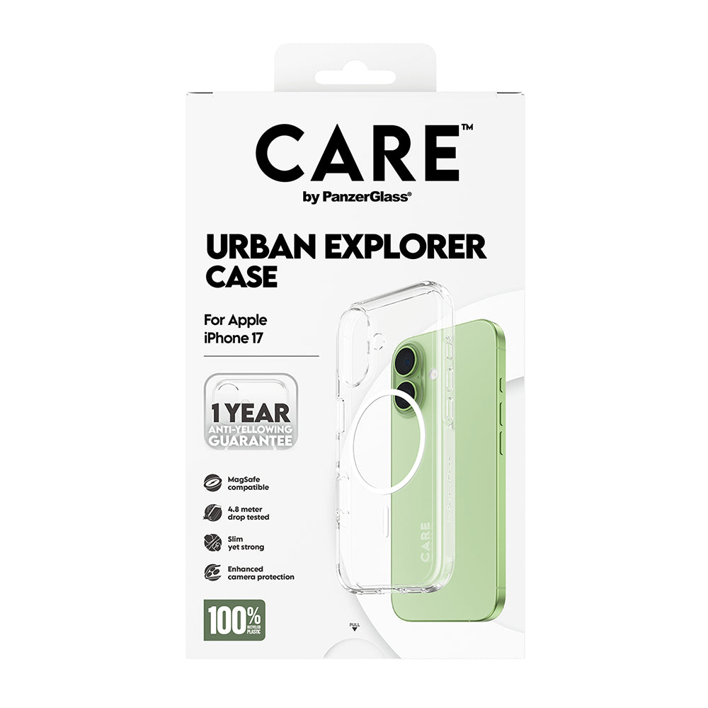 Custodia MagSafe per Apple iPhone 17, PanzerGlass, Care Urban Explorer, Trasparente Bianca