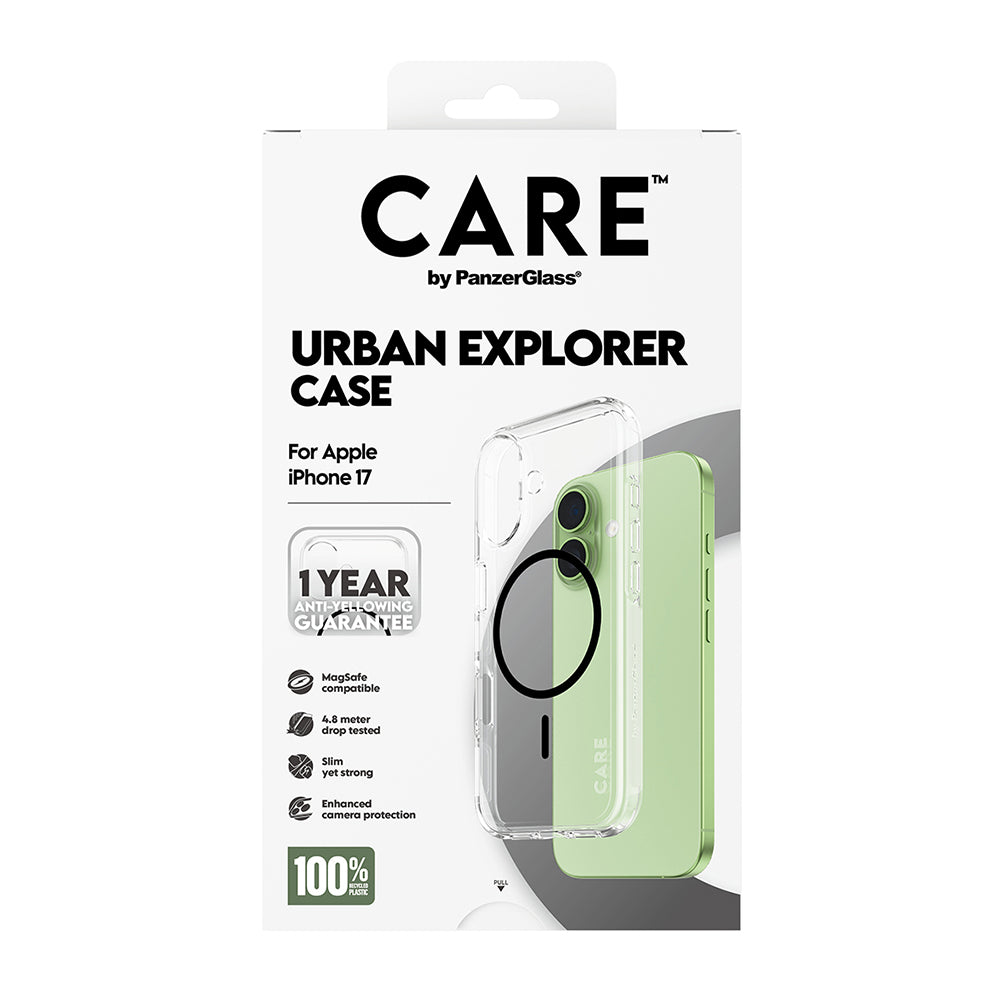 Custodia MagSafe per Apple iPhone 17, PanzerGlass, Care Urban Explorer, Trasparente Nera
