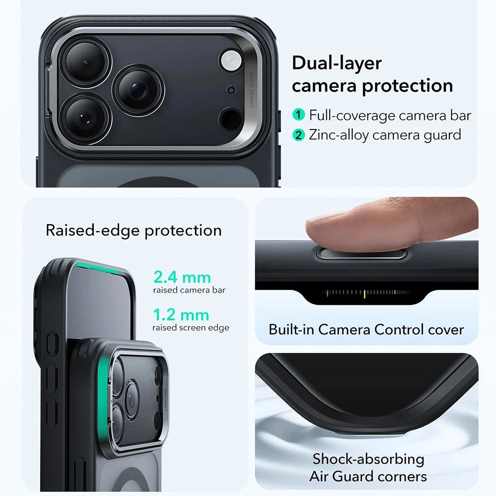 Custodia MagSafe per Apple iPhone 17 Pro, ESR, Classic Hybrid Kickstand, Nera Satinata