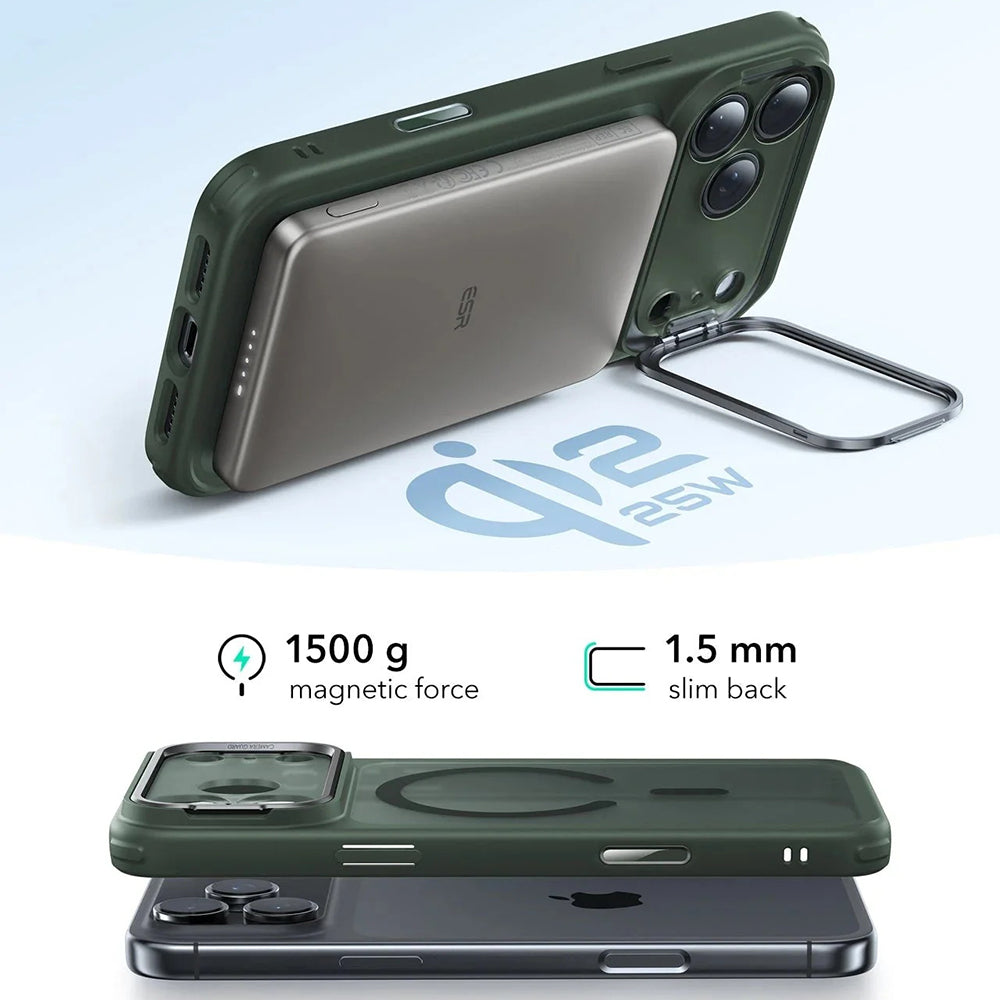 Custodia MagSafe per Apple iPhone 17 Pro, ESR, Classic Hybrid Kickstand, Verde Satinato